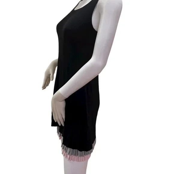 Black T-Shirt Tank Dress with Gray and Pink Ruffle Size S - Picture 3 of 6